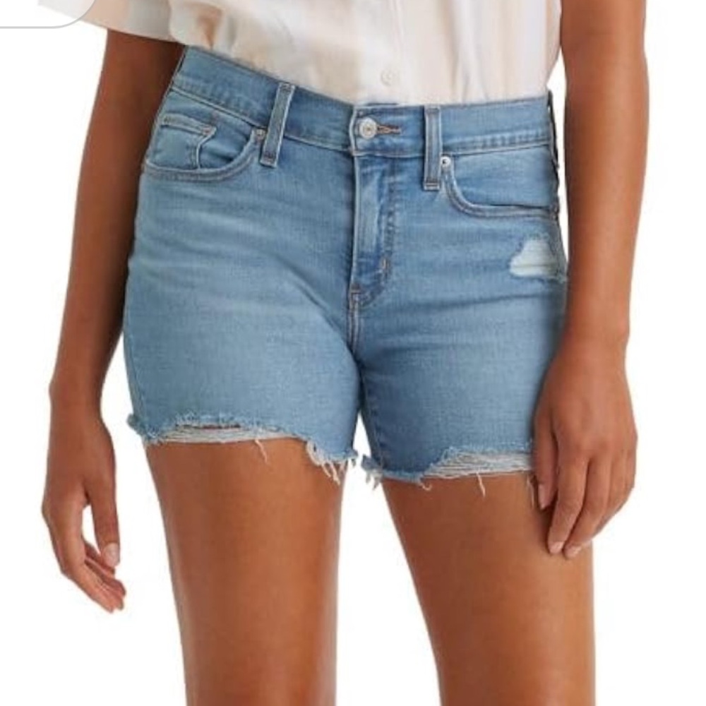 Levi’s Classic Distressed Light Blue Jean Shorts for Women